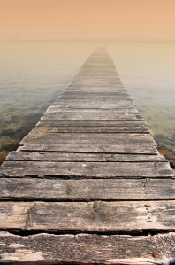 Photo of small bridge entering the morning mist